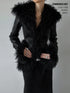 commonce_net_Black_Fur_Collar_Slightly_Cinched_Waist_Women&