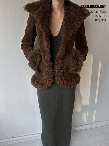 commonce_net_Black_Fur_Collar_Slightly_Cinched_Waist_Women&