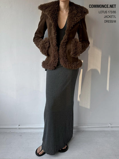 commonce net Black Fur Collar Slightly Cinched Waist Women&