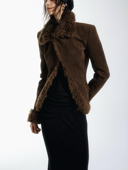 commonce net Black Fur Collar Slightly Cinched Waist Women&