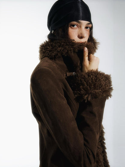 commonce net Black Fur Collar Slightly Cinched Waist Women&