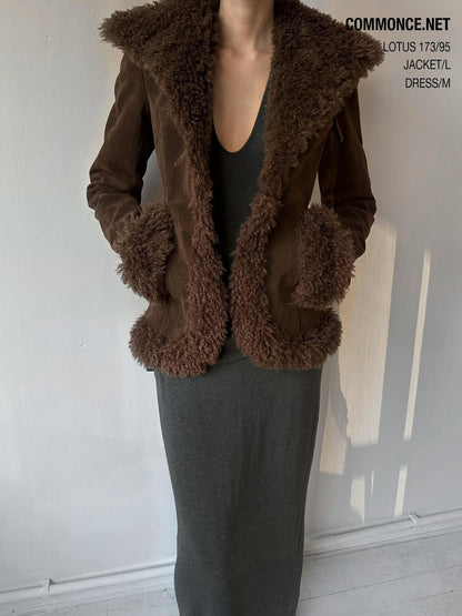 commonce net Black Fur Collar Slightly Cinched Waist Women&