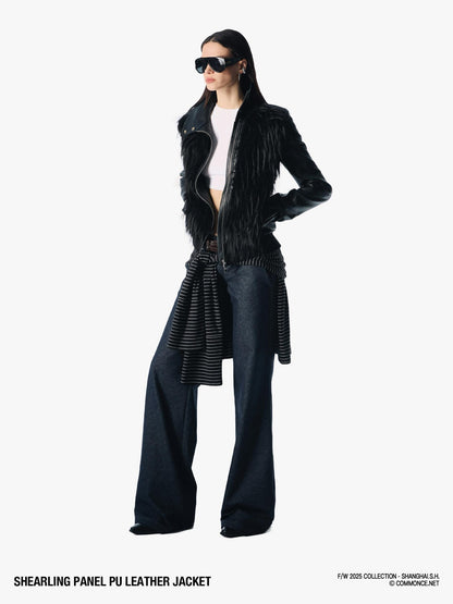 commonce net Black Fur Patchwork Zipper Set Shoulder Women&