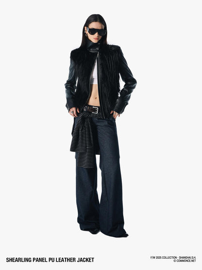 commonce net Black Fur Patchwork Zipper Set Shoulder Women&