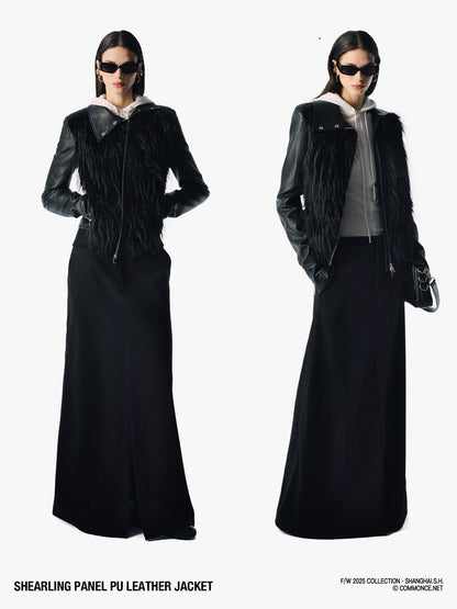 commonce net Black Fur Patchwork Zipper Set Shoulder Women&