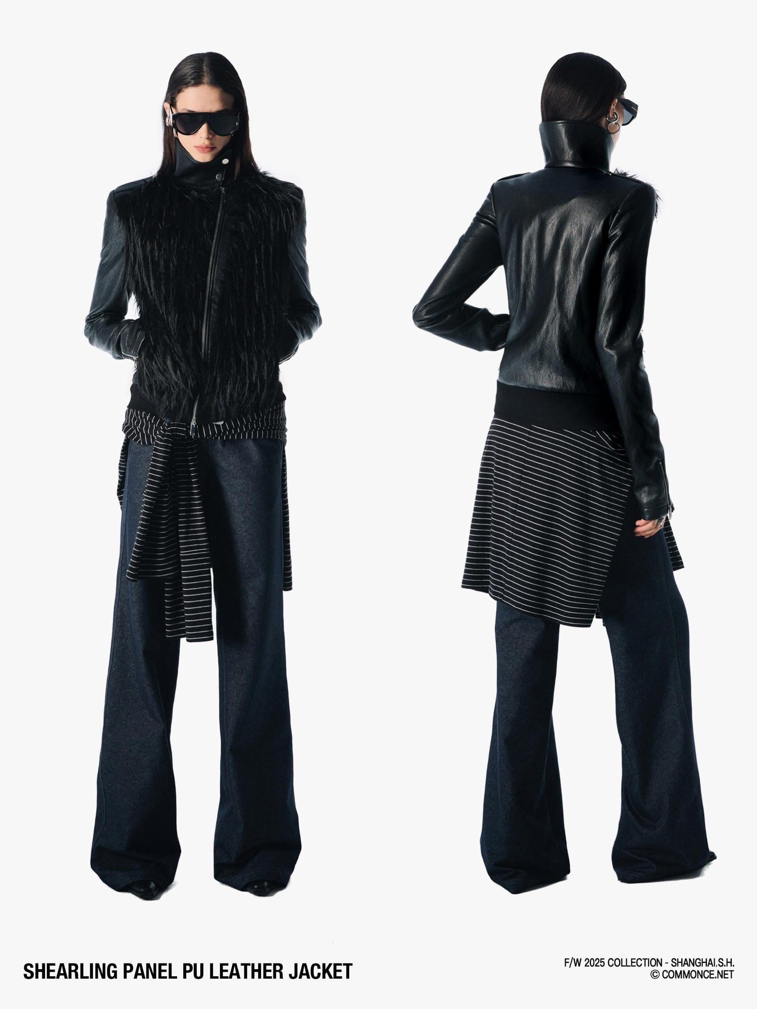 commonce net Black Fur Patchwork Zipper Set Shoulder Women&