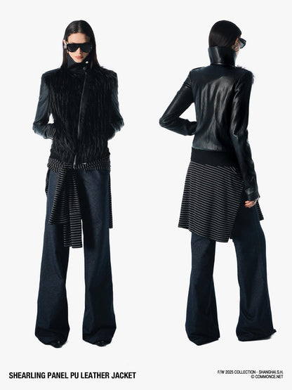 commonce net Black Fur Patchwork Zipper Set Shoulder Women&