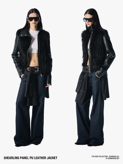 commonce net Black Fur Patchwork Zipper Set Shoulder Women&