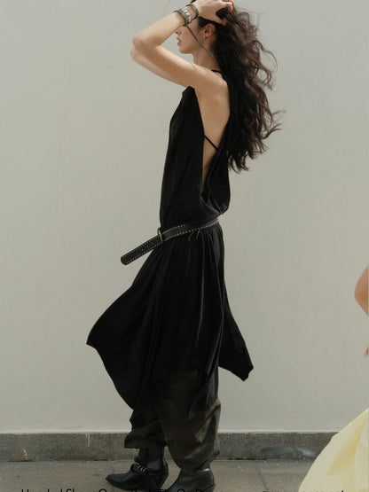 commonce net Black Hooded Draped Neck Backless Drawstring Women&