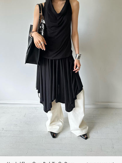 commonce net Black Hooded Draped Neck Backless Drawstring Women&
