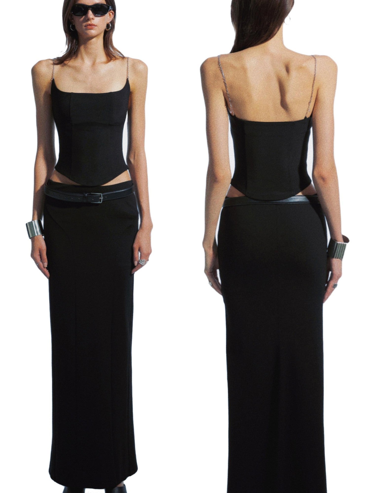 commonce net Black Metal Chain Split Splice Women&