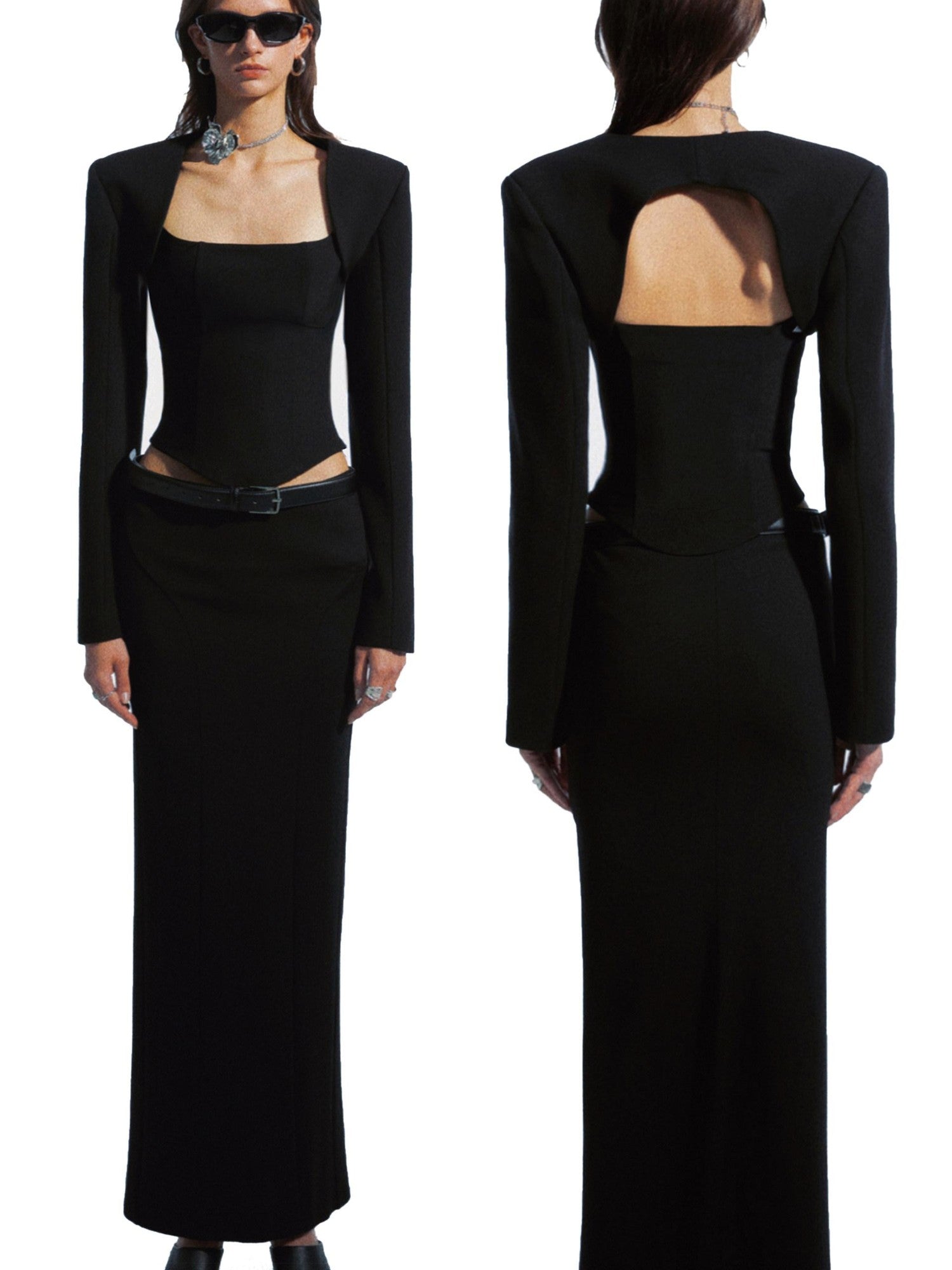 commonce net Black Metal Chain Split Splice Women&