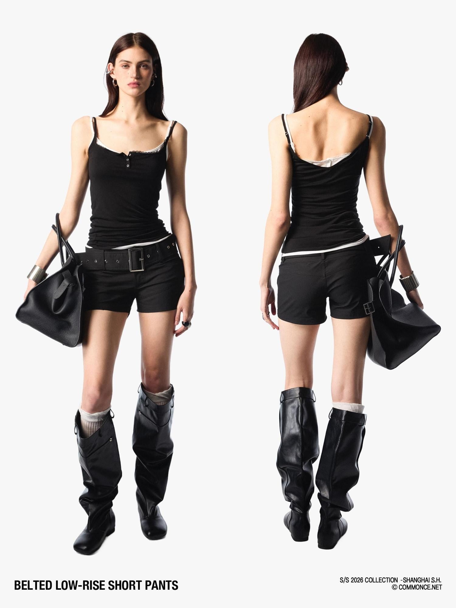 commonce net Black Metal Wide Belt Straight Leg Women&
