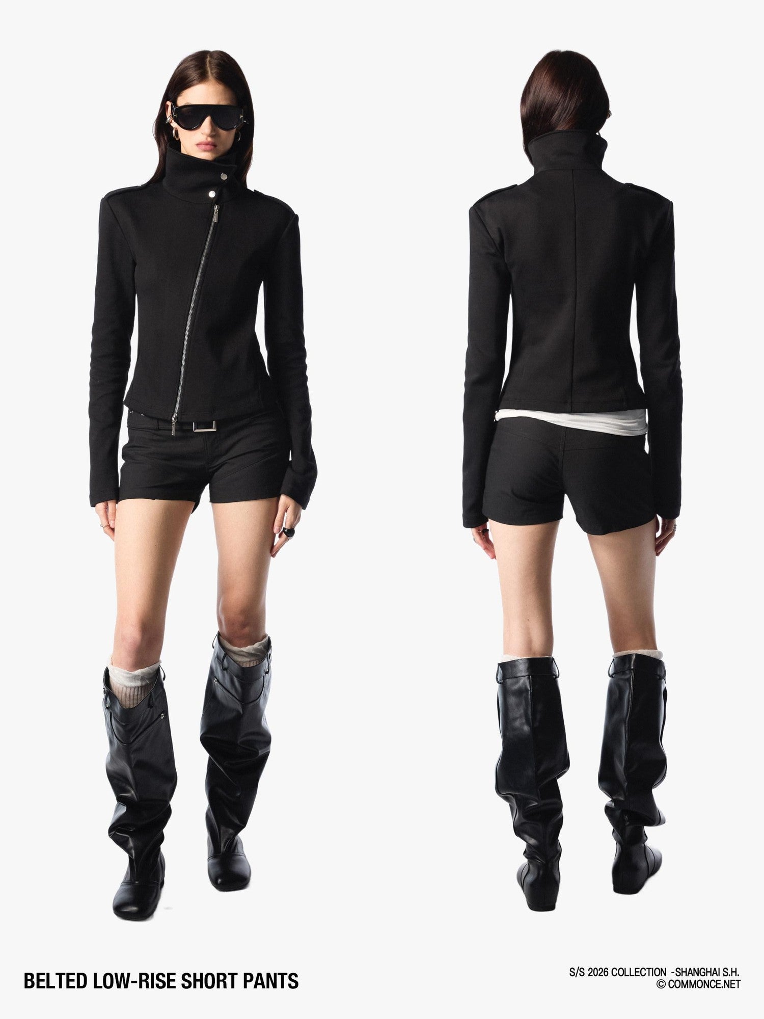 commonce net Black Metal Wide Belt Straight Leg Women&