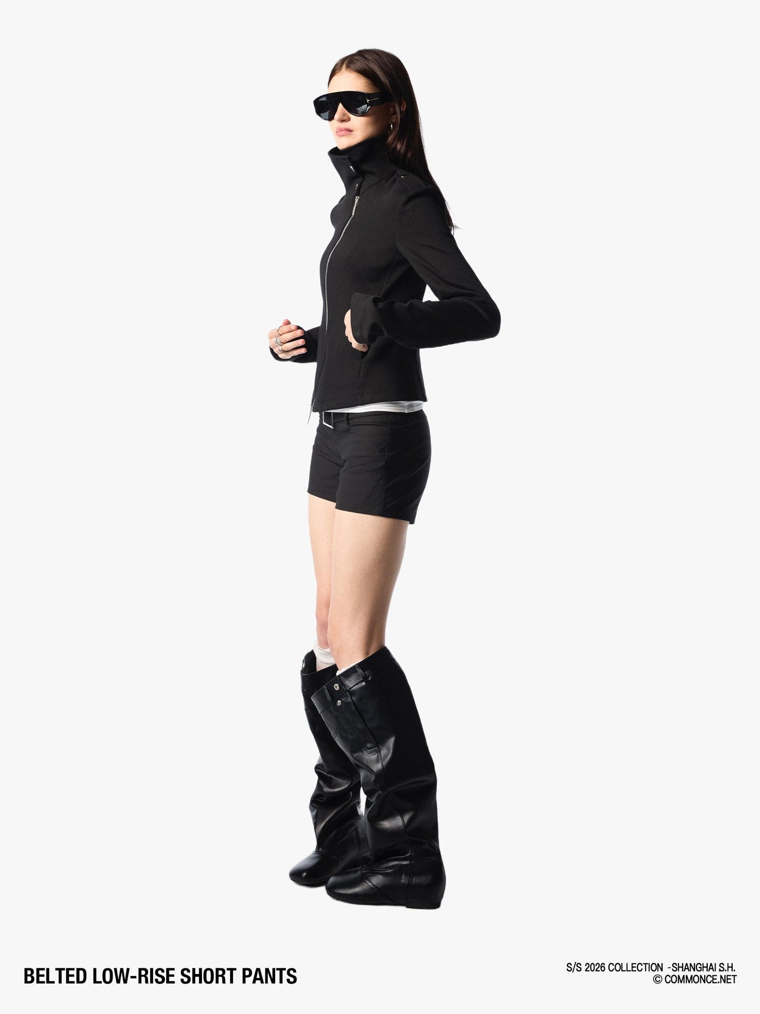 commonce net Black Metal Wide Belt Straight Leg Women&