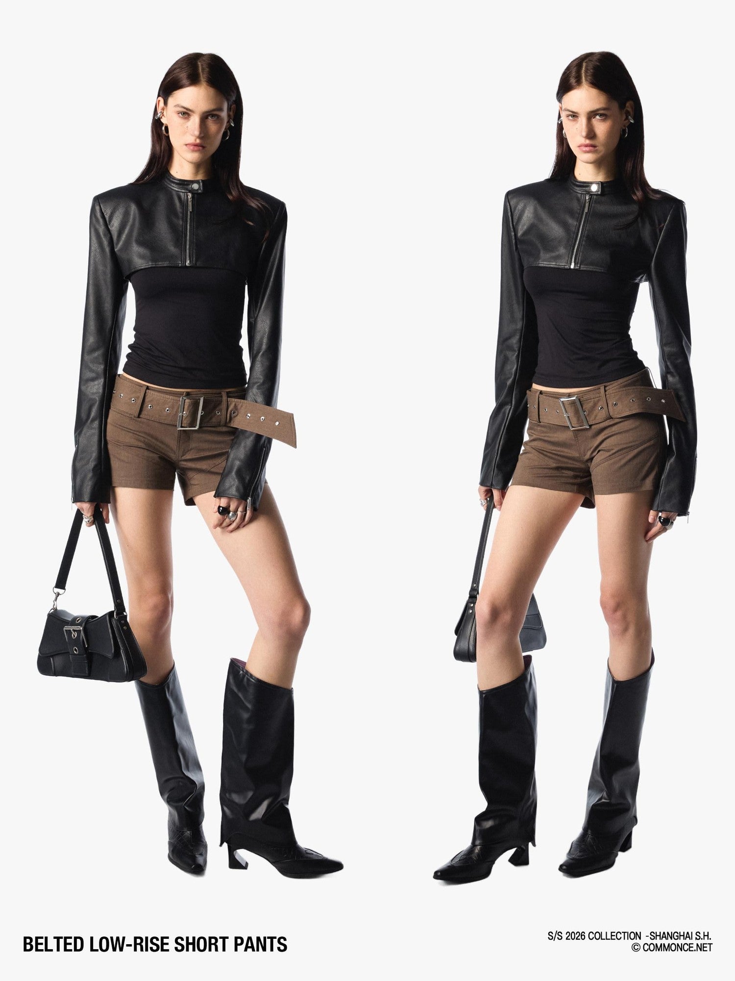 commonce net Black Metal Wide Belt Straight Leg Women&
