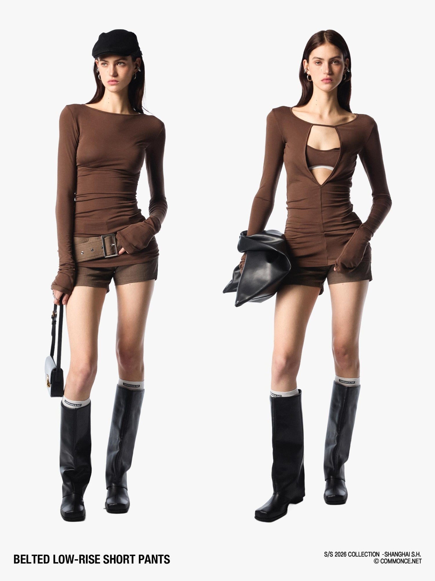 commonce net Black Metal Wide Belt Straight Leg Women&
