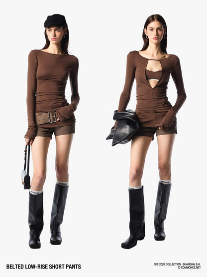 commonce net Black Metal Wide Belt Straight Leg Women&