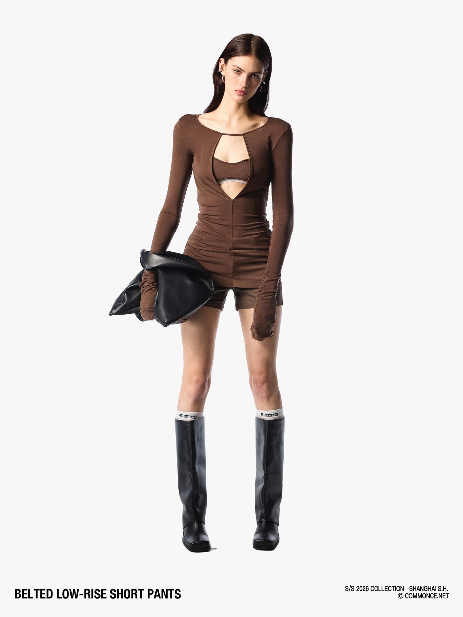 commonce net Black Metal Wide Belt Straight Leg Women&