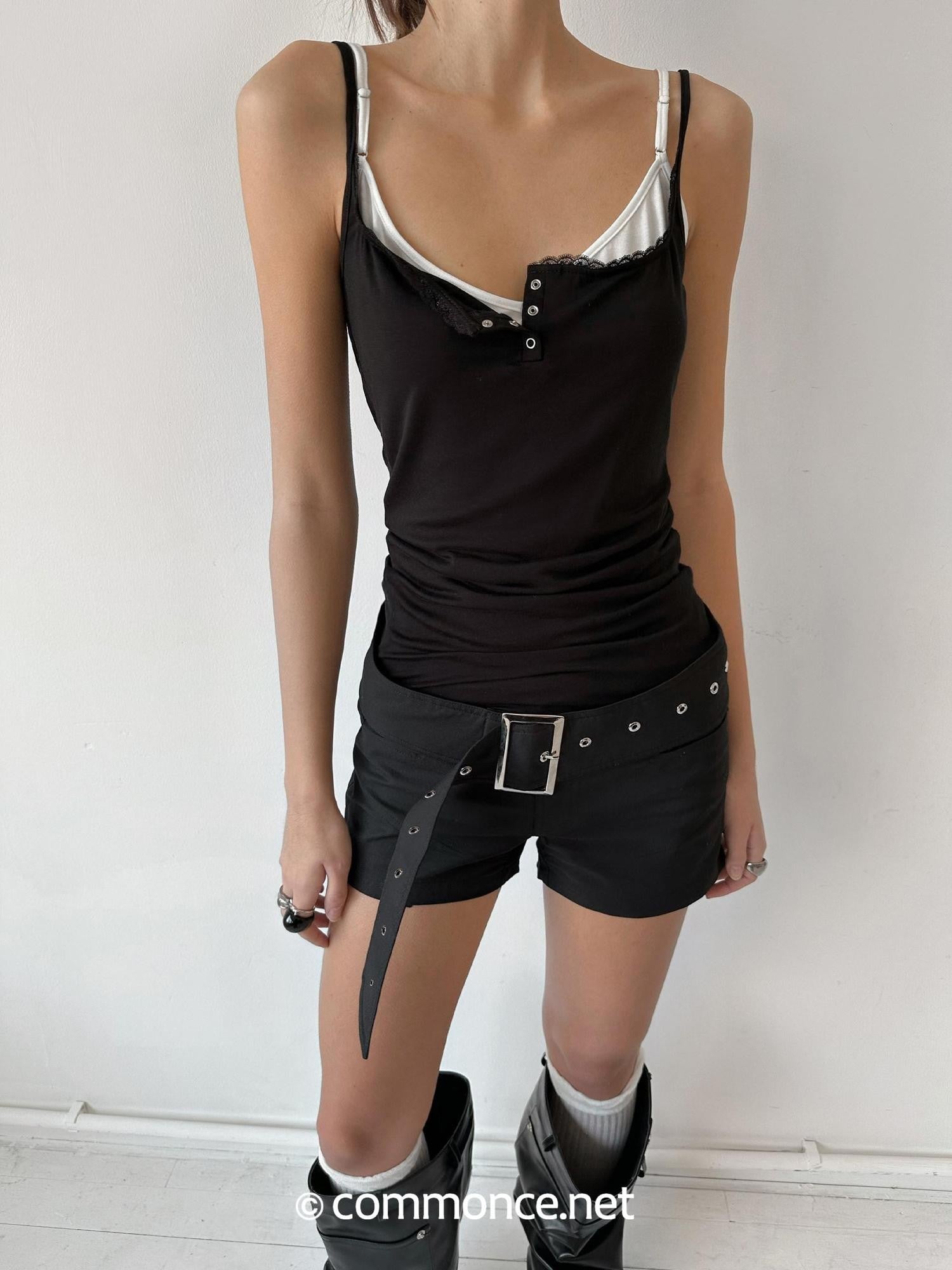 commonce net Black Metal Wide Belt Straight Leg Women&