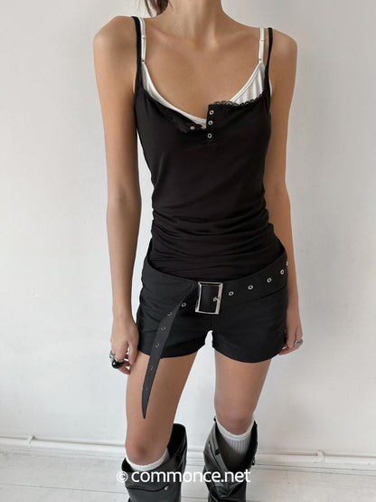 commonce net Black Metal Wide Belt Straight Leg Women&