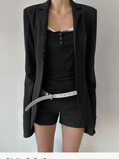 commonce net Black Metal Wide Belt Straight Leg Women&