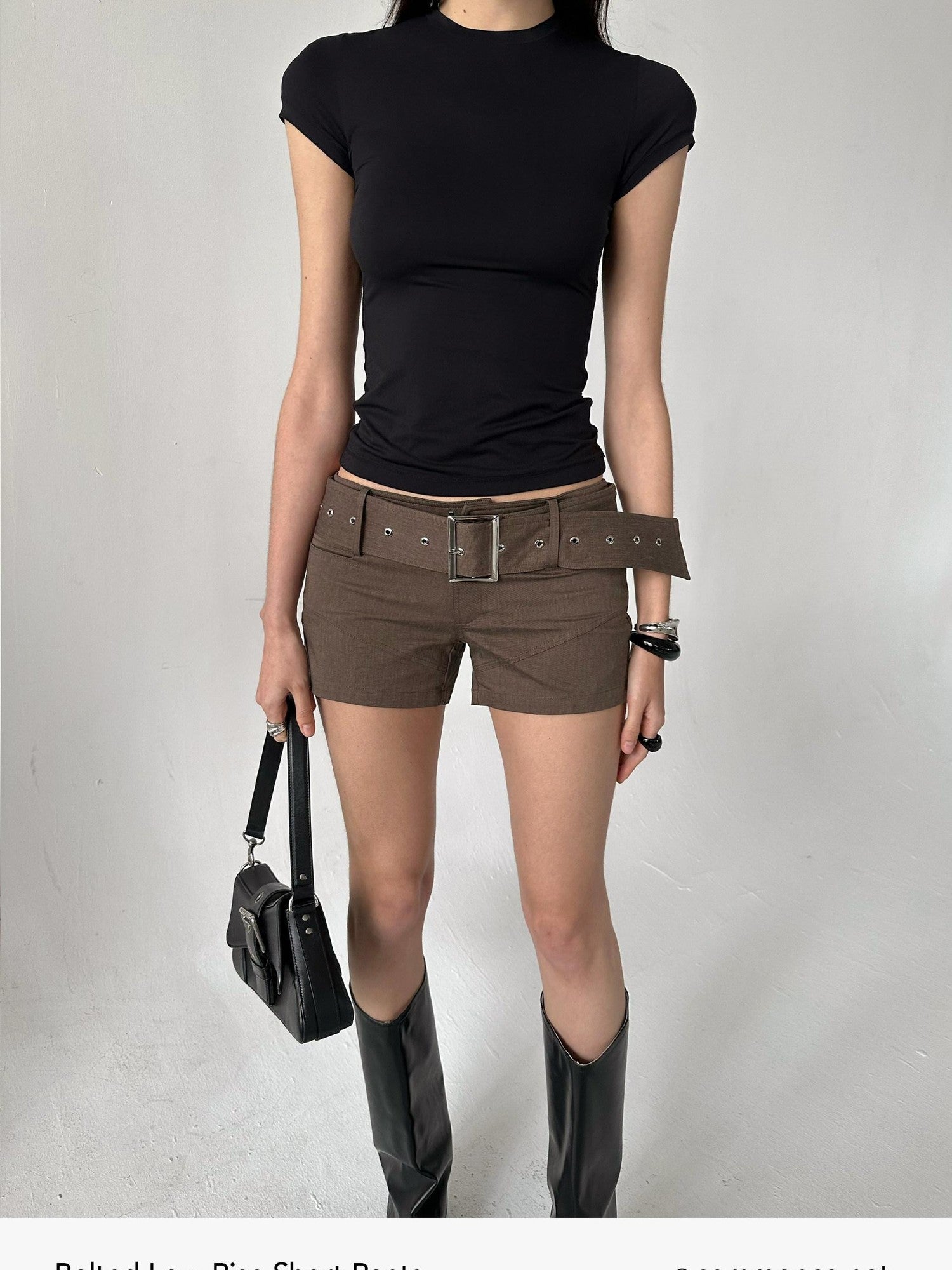 commonce net Black Metal Wide Belt Straight Leg Women&