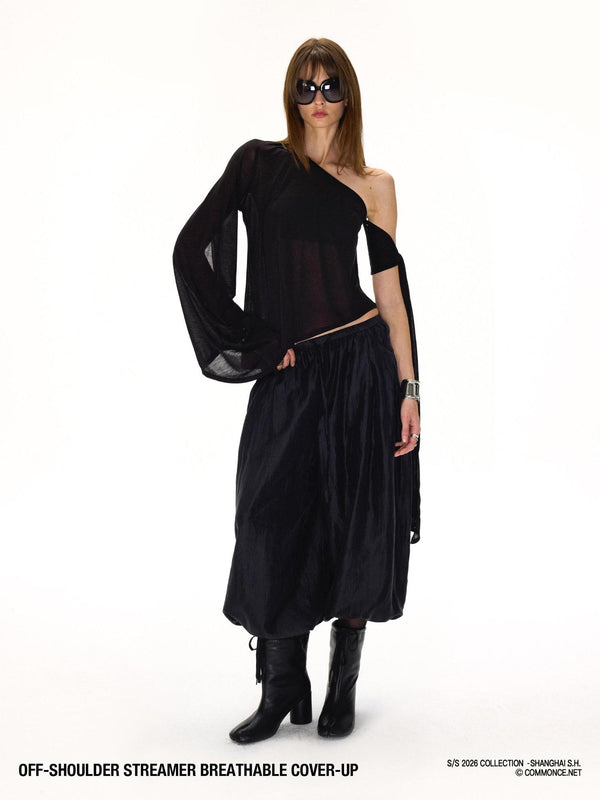 Black One Shoulder Tie Irregular Hem Tube Set Women's Tencel Asymmetric T-shirts