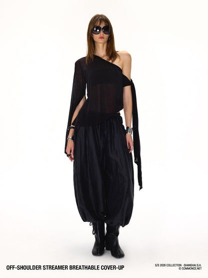 commonce net Black One Shoulder Tie Irregular Hem Tube Set Women&