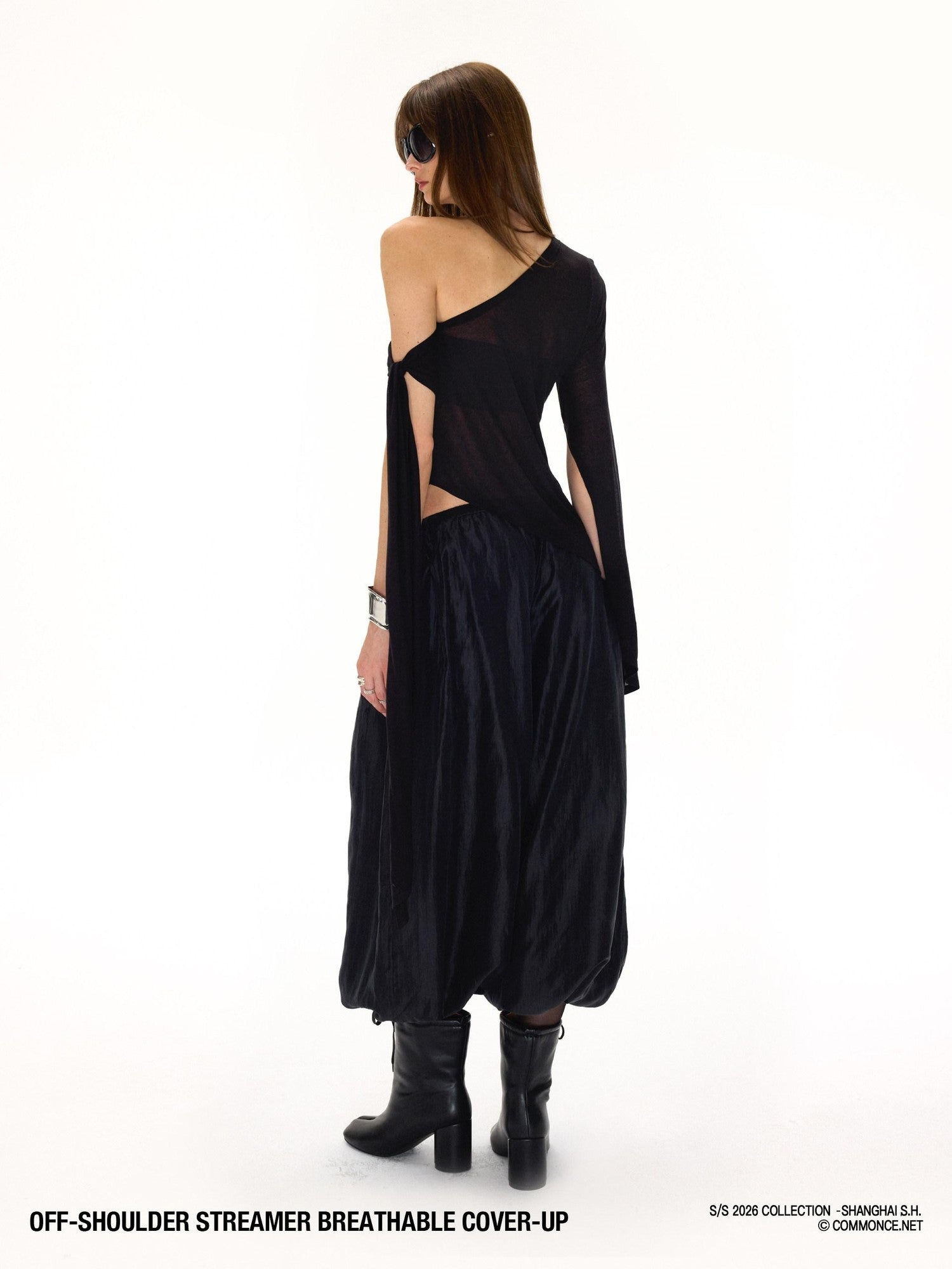 commonce net Black One Shoulder Tie Irregular Hem Tube Set Women&
