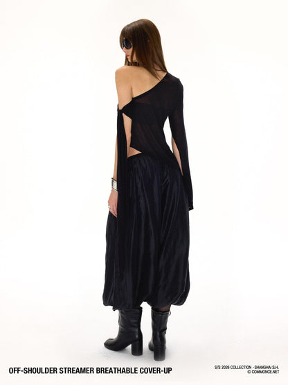 commonce net Black One Shoulder Tie Irregular Hem Tube Set Women&