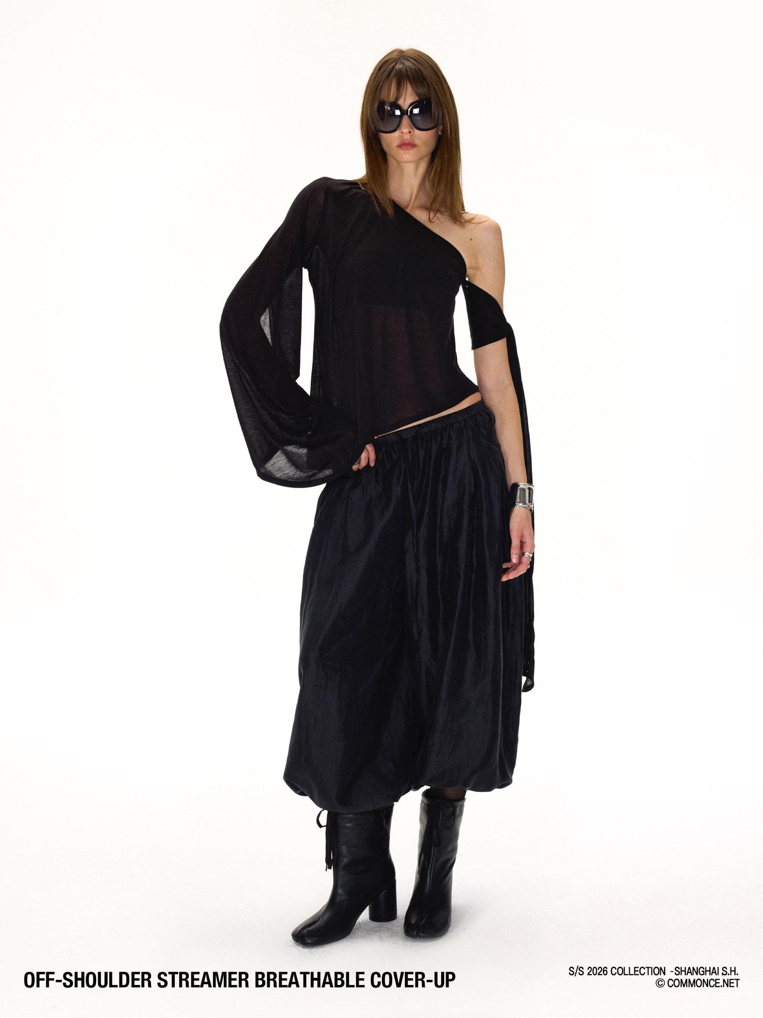 commonce net Black One Shoulder Tie Irregular Hem Tube Set Women&