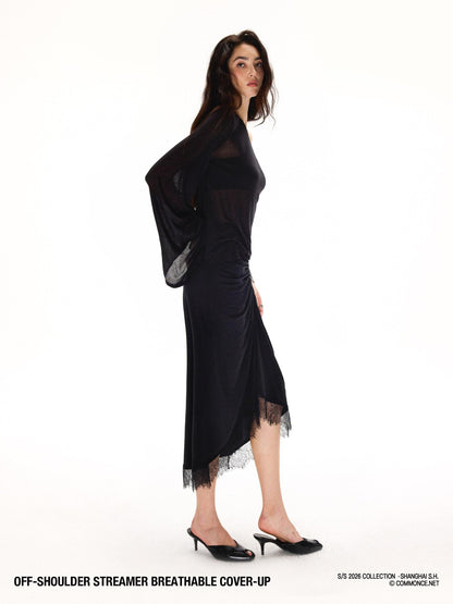 commonce net Black One Shoulder Tie Irregular Hem Tube Set Women&