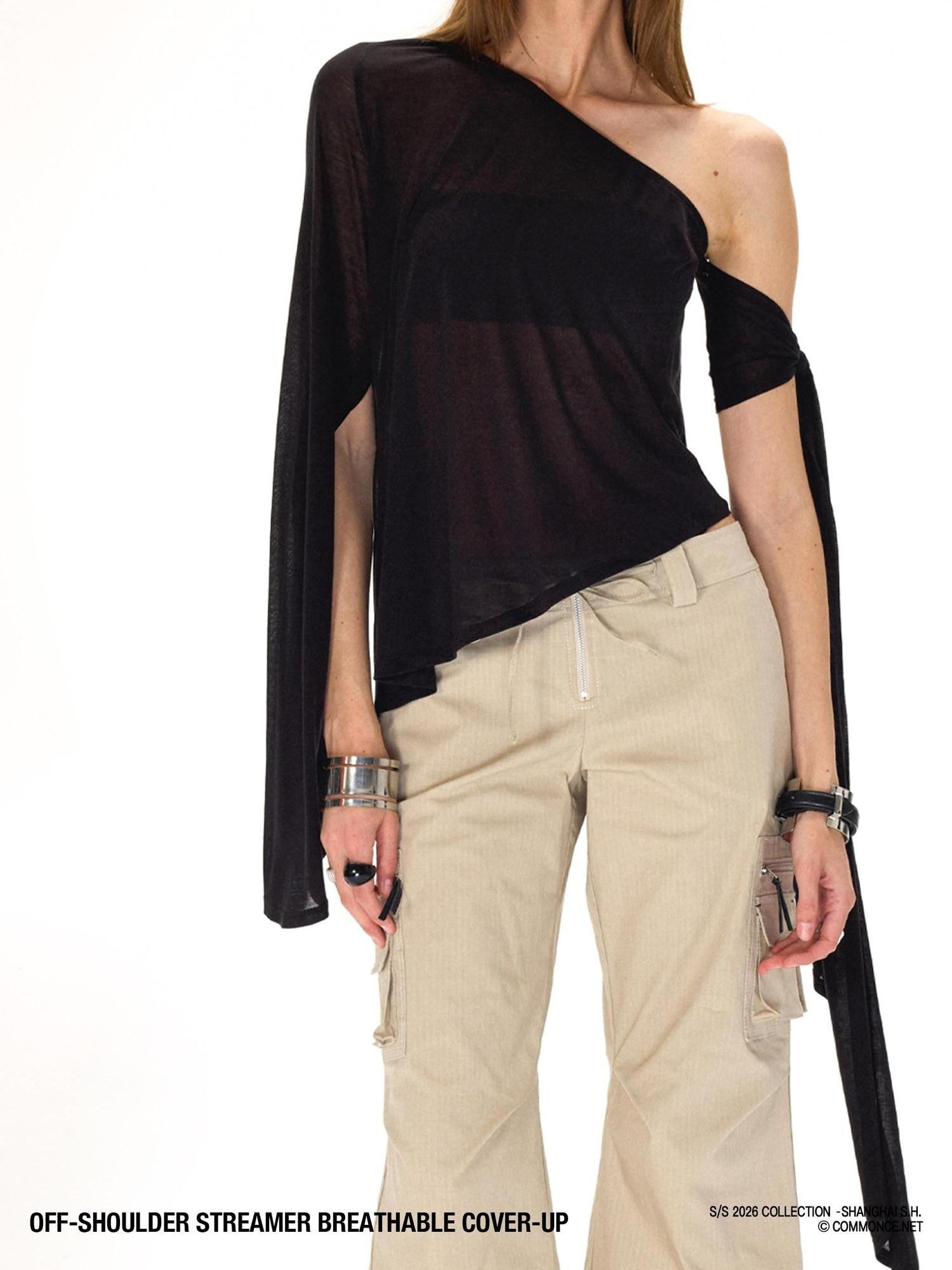 commonce net Black One Shoulder Tie Irregular Hem Tube Set Women&