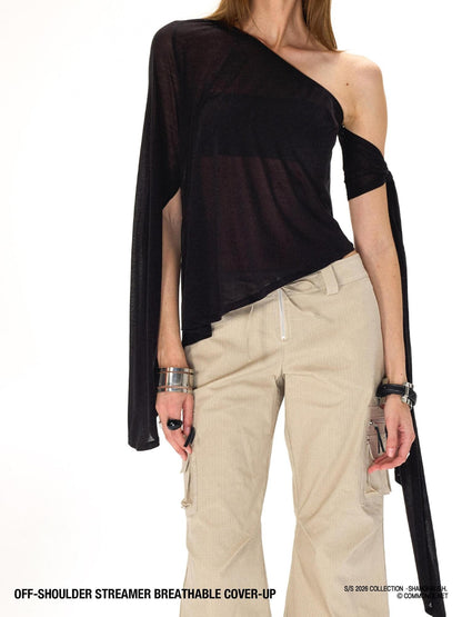 commonce net Black One Shoulder Tie Irregular Hem Tube Set Women&