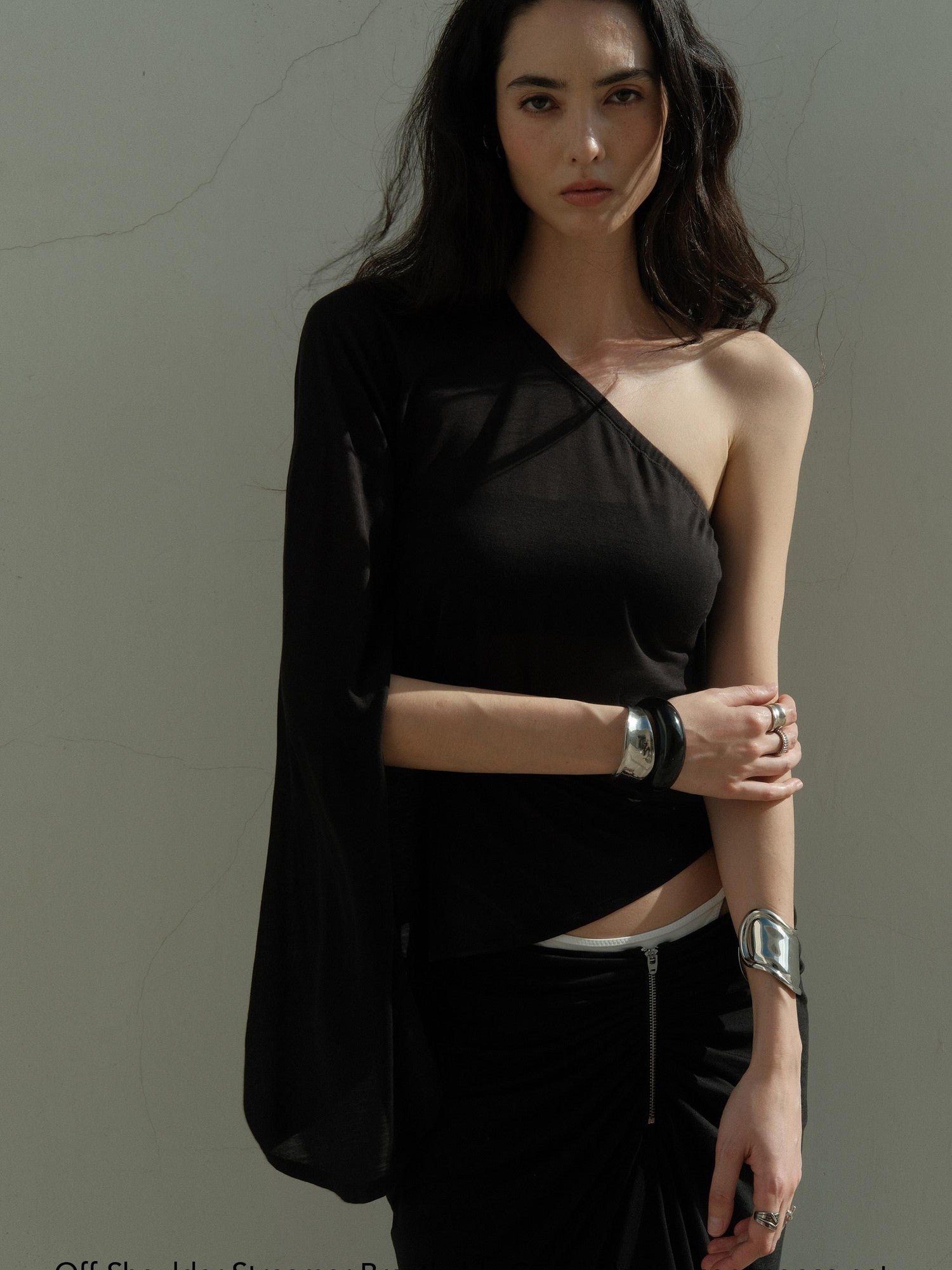 commonce net Black One Shoulder Tie Irregular Hem Tube Set Women&