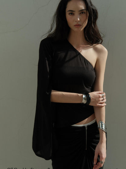 commonce net Black One Shoulder Tie Irregular Hem Tube Set Women&