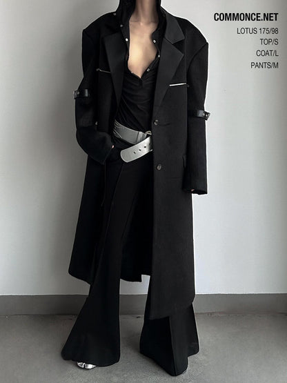 commonce net Black Patchwork Notch Lapel Women&