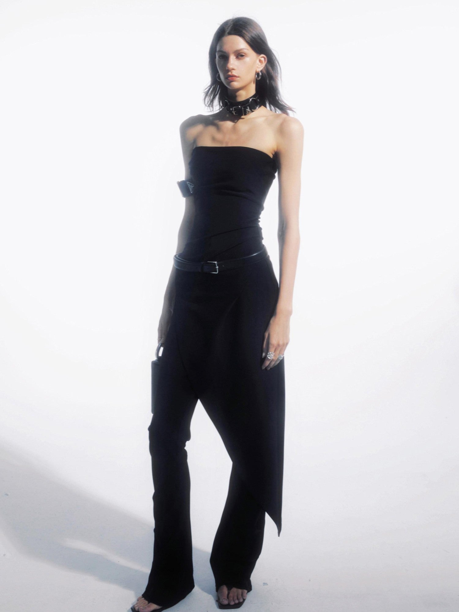 commonce net Black Pleated Patchwork Micro Flare Women&