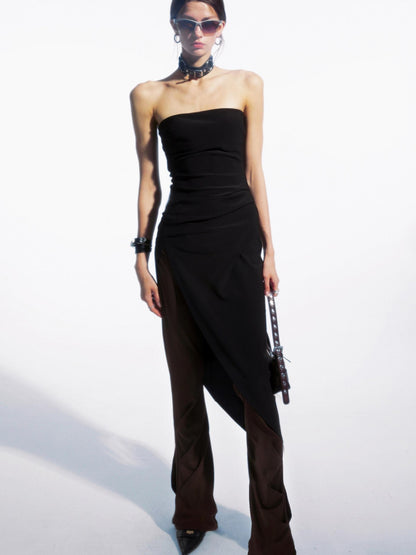 commonce net Black Pleated Patchwork Micro Flare Women&