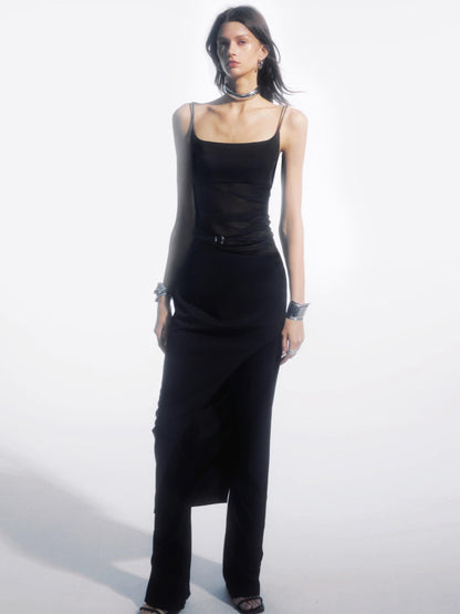 commonce net Black Pleated Patchwork Micro Flare Women&