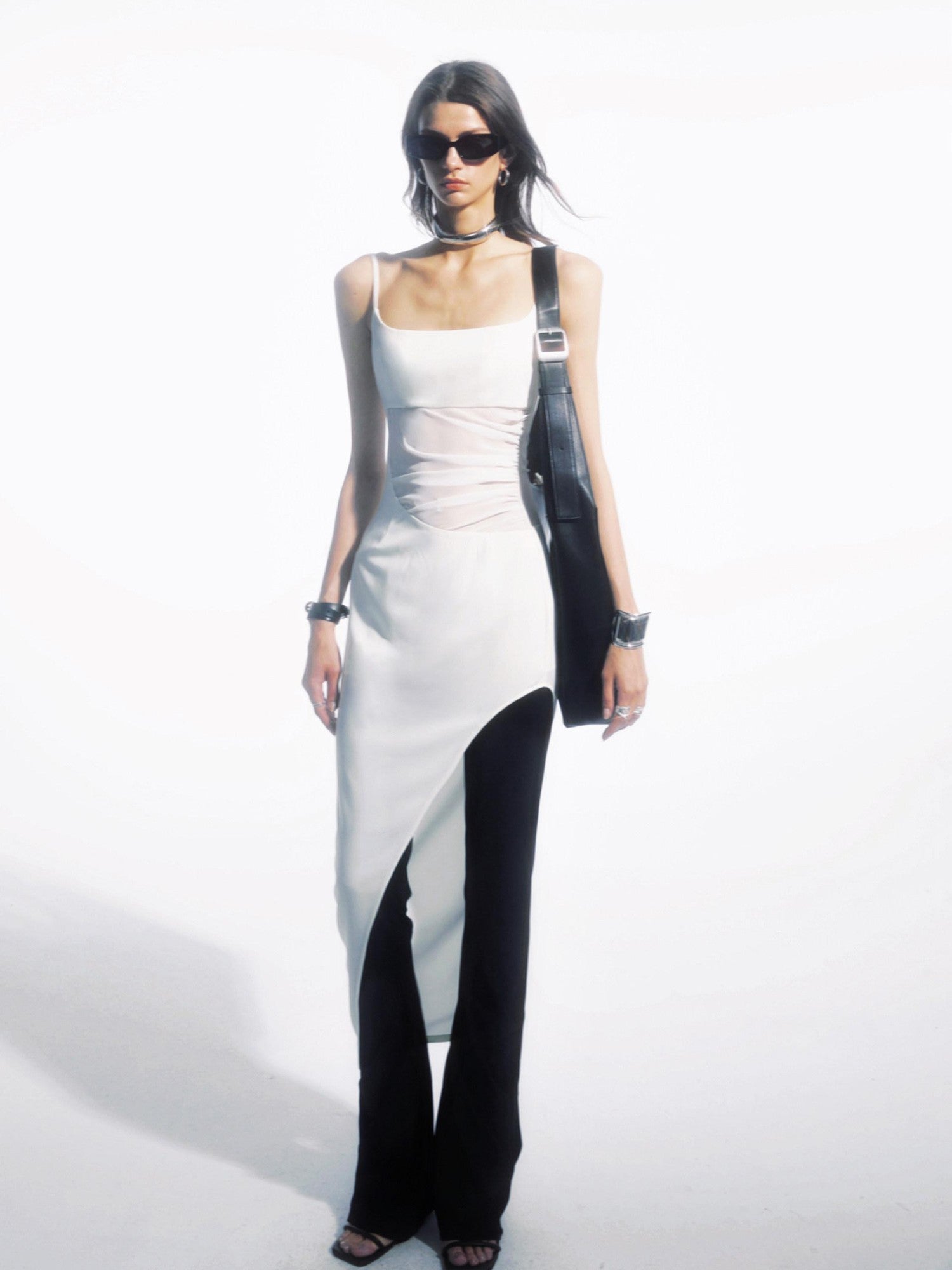 commonce net Black Pleated Patchwork Micro Flare Women&
