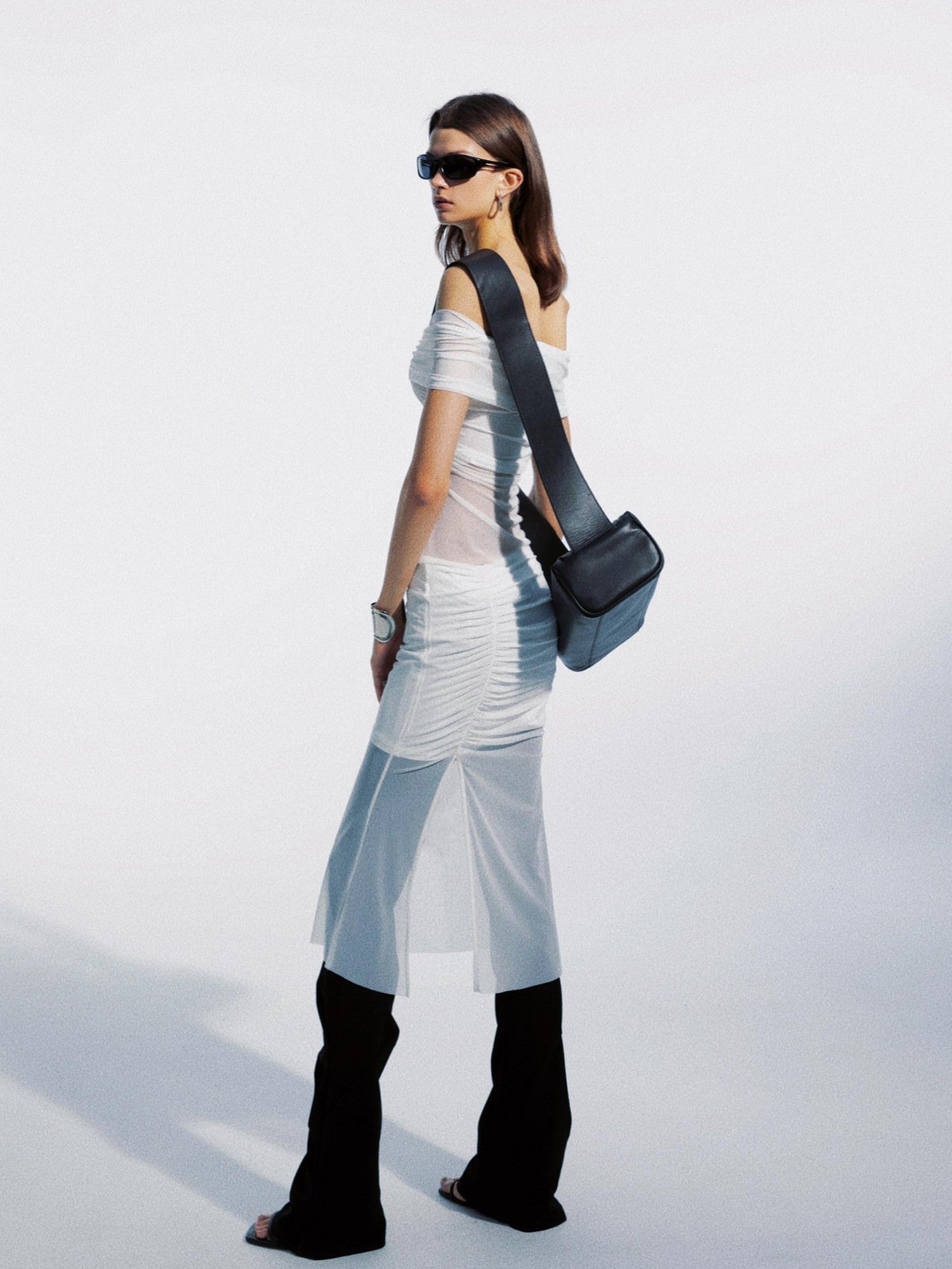 commonce net Black Pleated Patchwork Micro Flare Women&