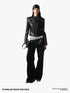 commonce net Black Pu Leather Spliced Frayed Edge Mid Rise Women&