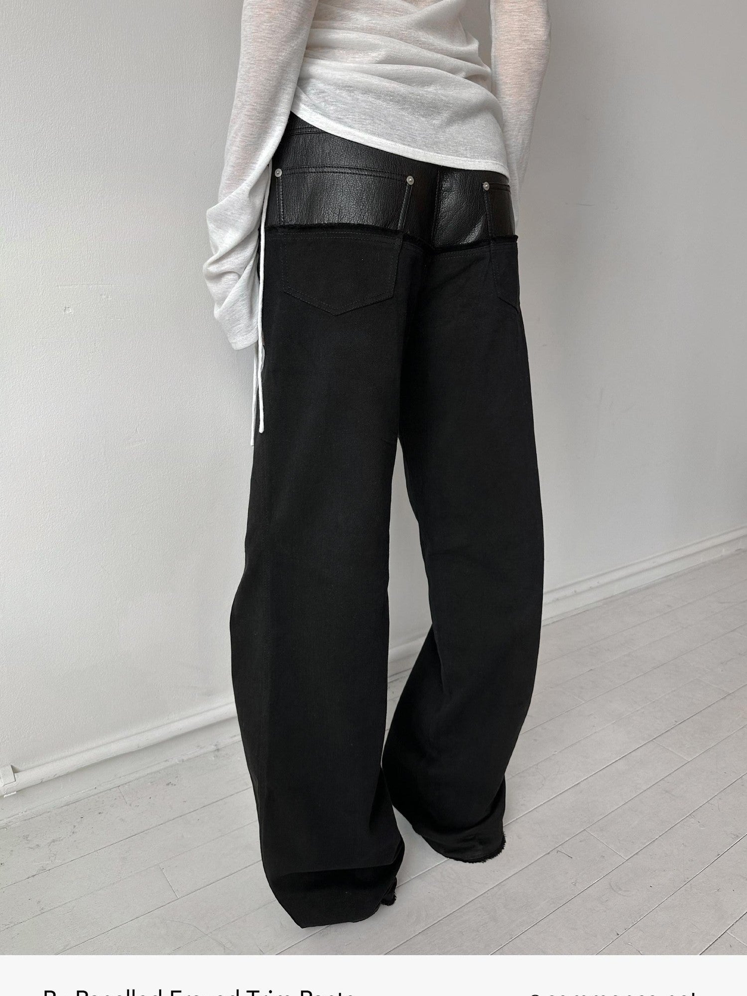 commonce net Black Pu Leather Spliced Frayed Edge Mid Rise Women&