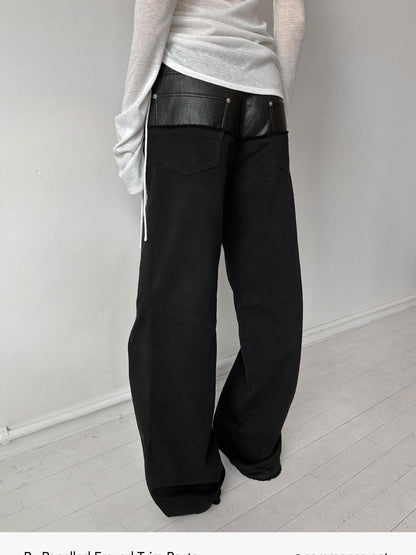 commonce net Black Pu Leather Spliced Frayed Edge Mid Rise Women&