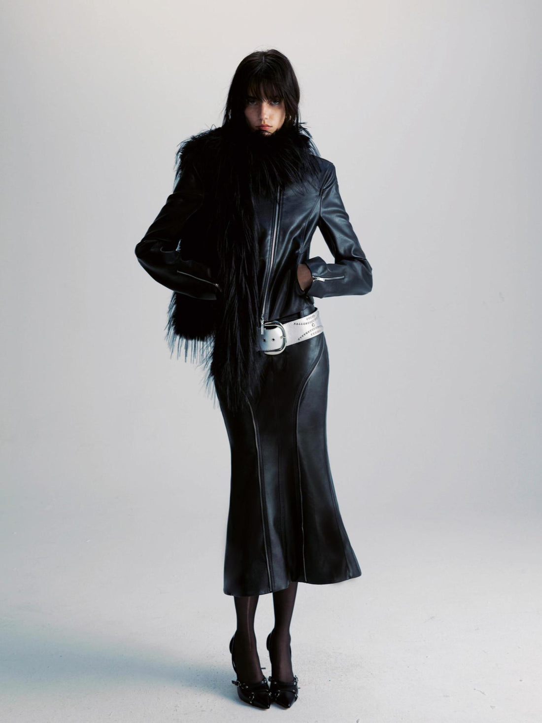 commonce net Black Two Way Diagonal Zip Pu Leather Biker Jacket