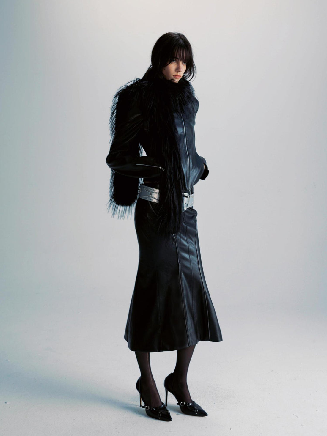 commonce net Black Two Way Diagonal Zip Pu Leather Biker Jacket