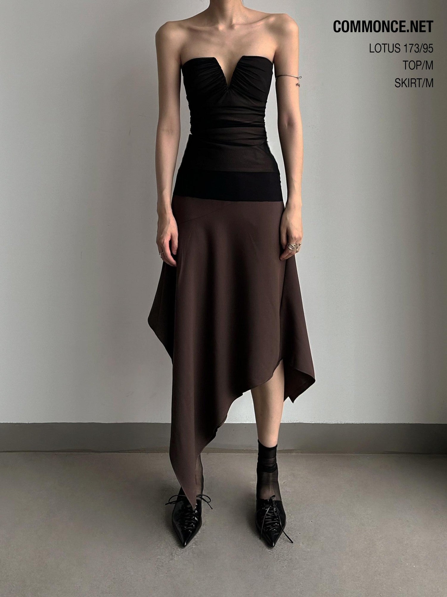 commonce net Black V-neck Mesh Ruched Women&