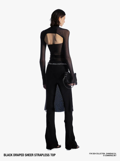 commonce net Black V-neck Mesh Ruched Women&
